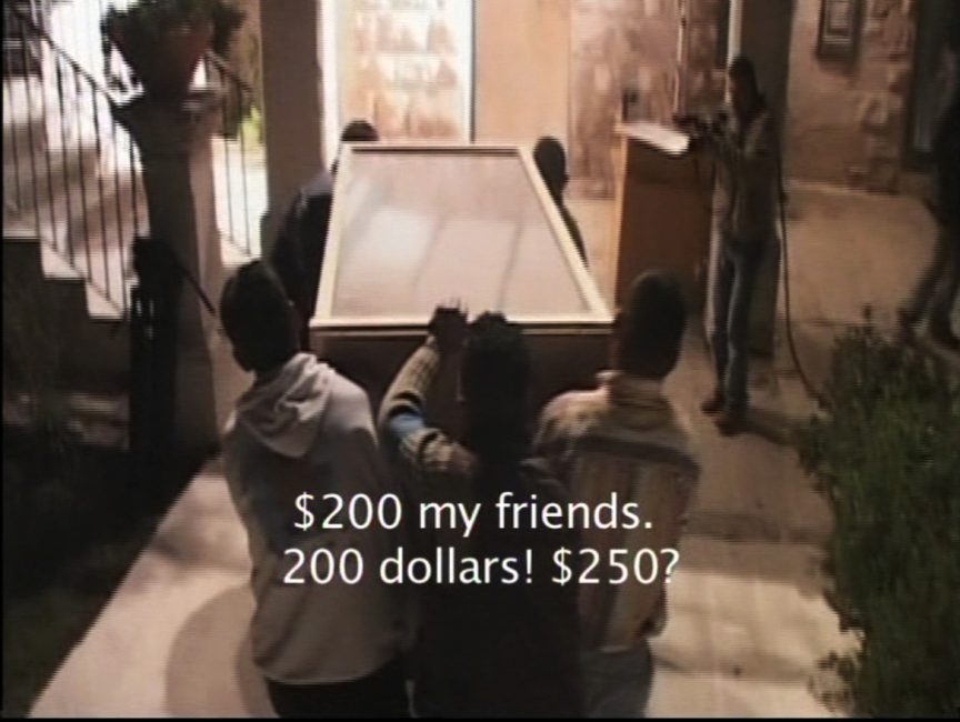 3rd Annual Wall Zone Auction, 2004, video stills. Khalil Sakakini Cultural Centre, Ramallah, Palestine