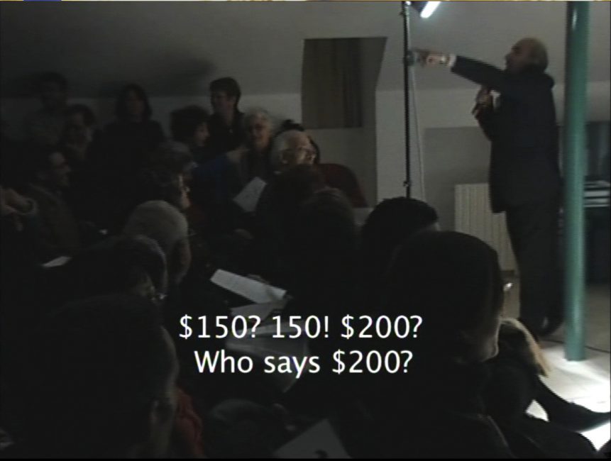 3rd Annual Wall Zone Auction, 2004, video stills. Khalil Sakakini Cultural Centre, Ramallah, Palestine